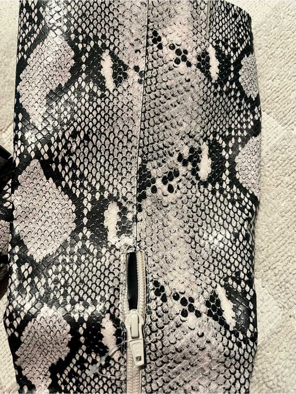 Brand New Snake Print Knee-High Block Heel Boots - Black & White